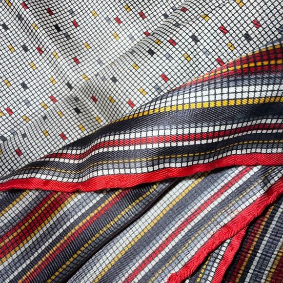 Christian Dior Vintage Silk Scarf — Red Trim Geometric Print Stripes Polkadot — - Picture 13 of 13